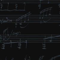 Sheet music notes on a dark gray background.