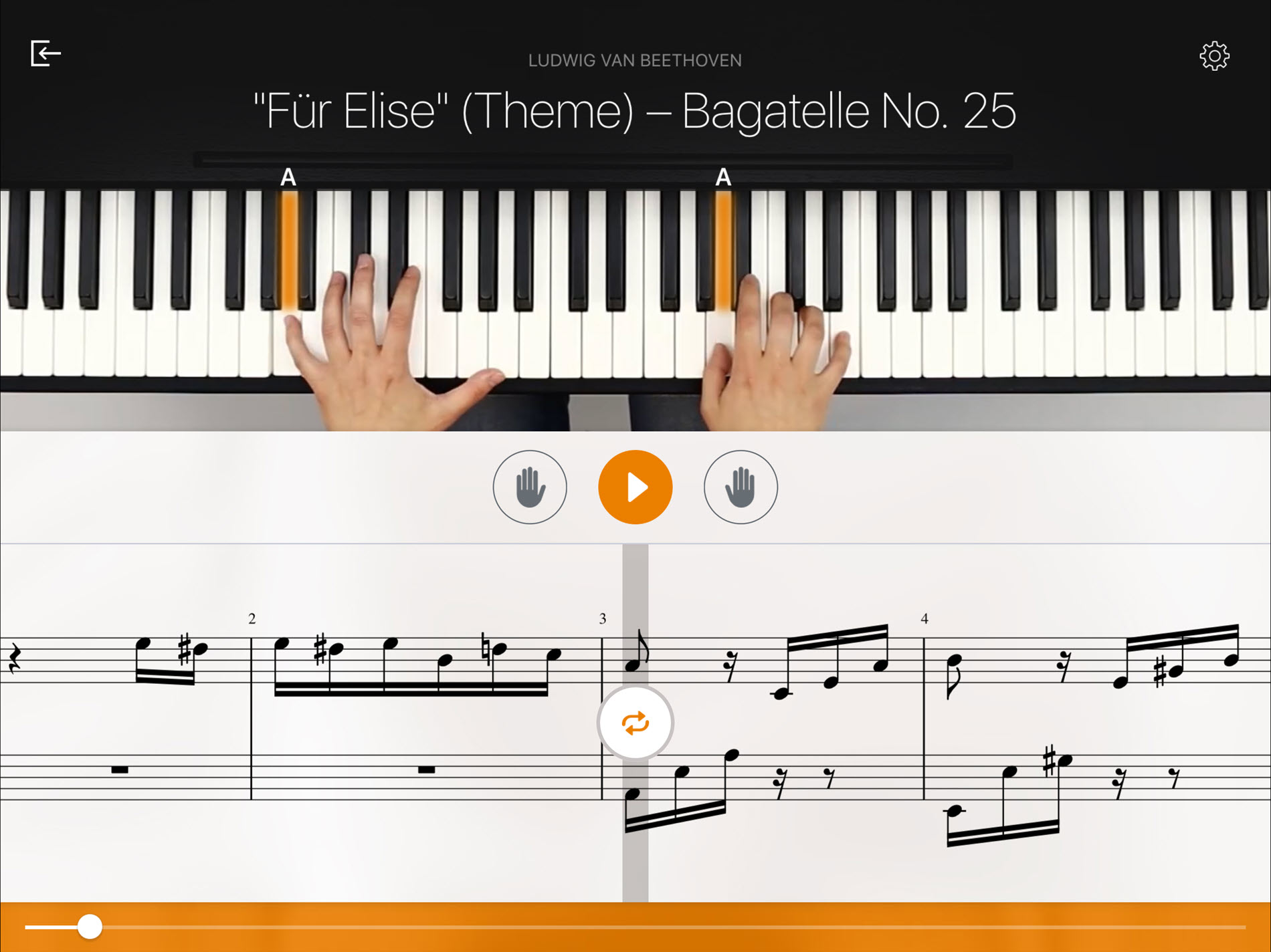 Playing Für Elise on a digital piano with interactive sheet music display, showcasing finger placement and note accuracy.